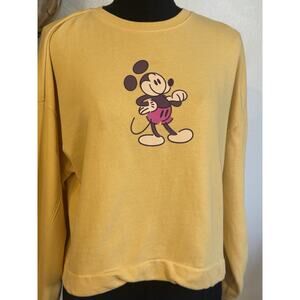 Disney Mickey Mouse Women's Long Sleeve, Sweatshirt Yellow Vintage Style Cropped